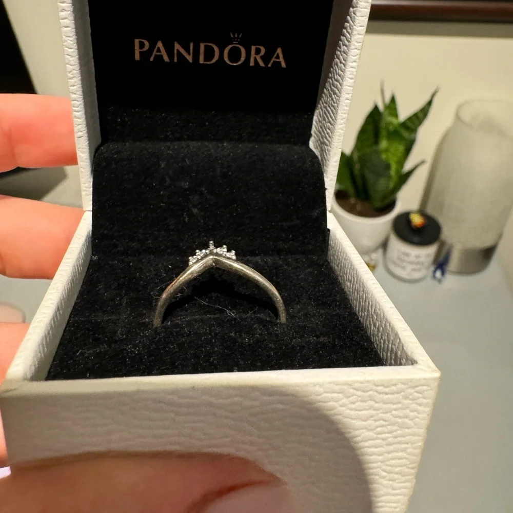 Pandora Silver Ring with Sparkling Accents - Picture 1 of 4